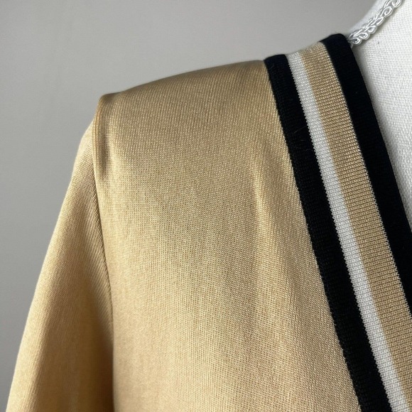 Exclusively Misook Tan Knit Cardigan Jacket S Buttoned black white trim - Picture 3 of 11